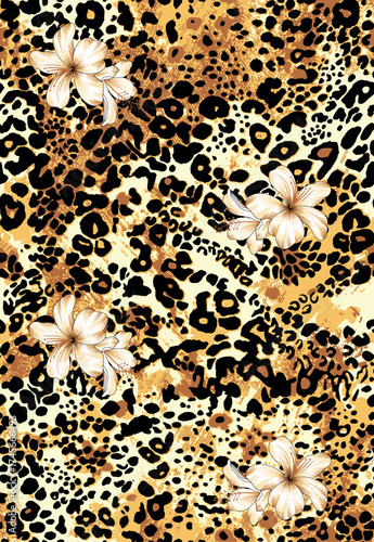 Beautiful leopard skin, cheetah effect illustration with seamless pattern. Leopard texture with light fur