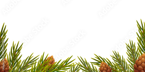 Christmas tree branches and pine cones border. Frame with pine branches, element for festive design, for New year invitations, greeting cards.