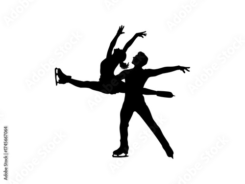 silhouette of a man and a woman doing ice skating dance
