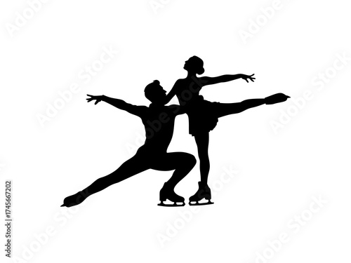 silhouette of a man and a woman doing ice skating dance
