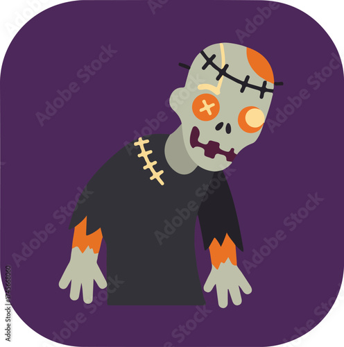 Skeletal zombie figure with orange flames on wrists in a crouching stance against a purple background