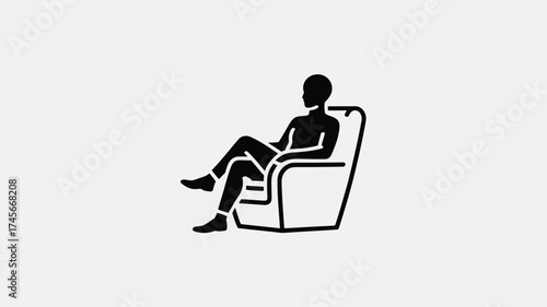 Silhouette of a person relaxing in a chair minimalist black vector illustration isolated on white background