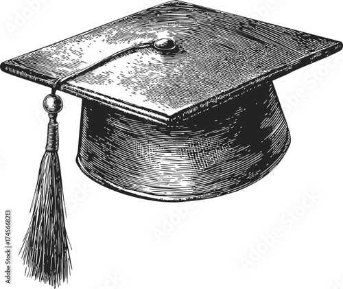 Graduation cap mortarboard sketch hand drawn vintage engraving style — stock vector