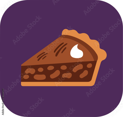 Close-up of a chocolate pie slice with whipped cream on a purple background