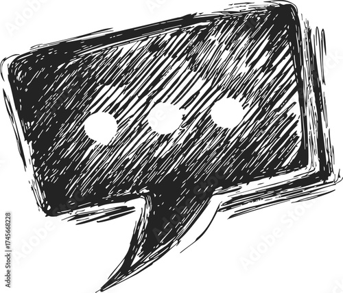 Speech bubble sketch hand drawn with scribble lines and ellipsis — stock vector