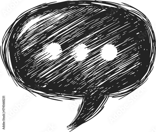 Speech bubble sketch hand drawn with scribble lines and ellipsis — stock vector