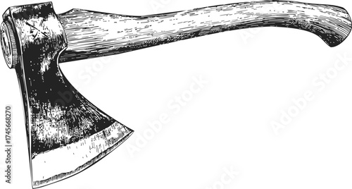 Axe sketch hand drawn style detailed wood handle and metal blade — stock vector