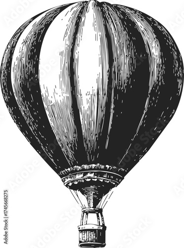 Hot air balloon sketch hand drawn vintage style isolated on white — stock vector
