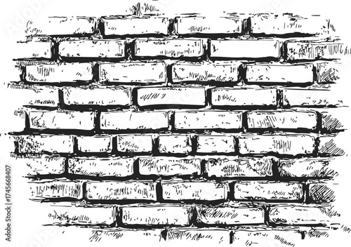 Brick wall hand drawn sketch line art architectural texture — stock vector