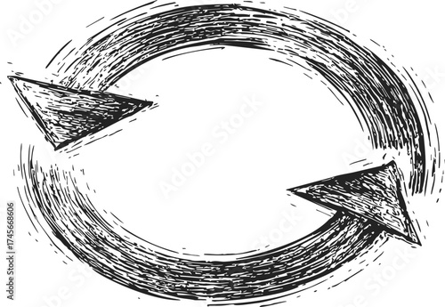 Circular arrows hand drawn sketch style cyclical process diagram — stock vector