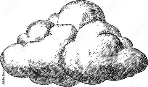 Cloud sketch hand drawn vector, detailed fluffy cumulus cloud illustration — stock vector