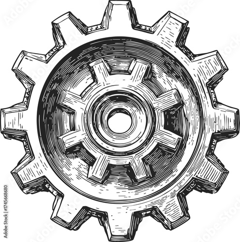 Gear sketch hand drawn mechanical cogwheel detailed engineering part — stock vector