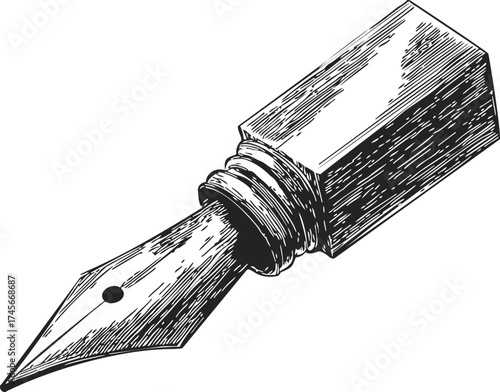 Fountain pen nib sketch, hand drawn vintage style detailed illustration — stock vector