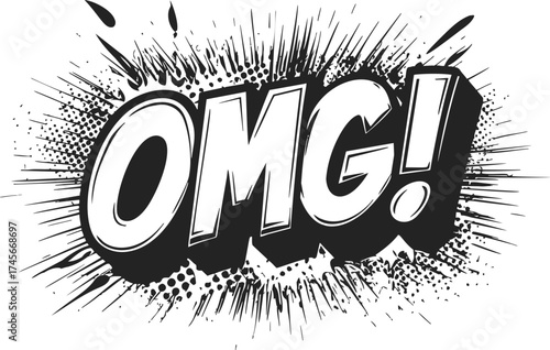OMG comic text sketch, hand drawn pop art style with explosive burst — stock vector