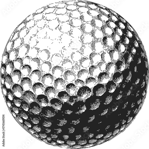 Golf ball sketch hand drawn detailed dimpled surface illustration — stock vector