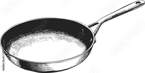 Frying pan sketch hand drawn kitchen utensil with long handle — stock vector