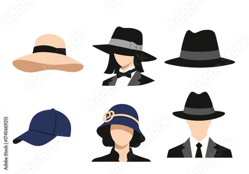 A collection of stylish hats for various occasions and fashion statements.