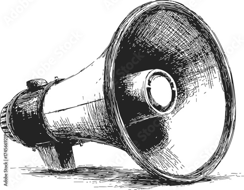 Megaphone sketch hand drawn style detailed loudspeaker illustration — stock vector