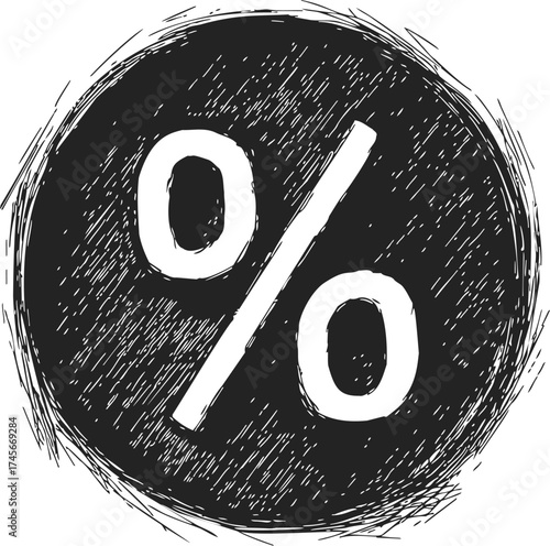 Percent sign sketch hand drawn in rough black circle — stock vector