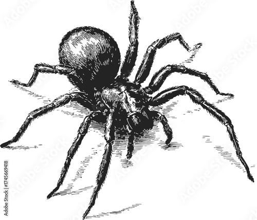 Spider sketch hand drawn detailed black and white arachnid illustration — stock vector