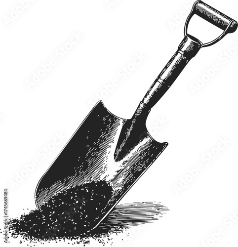 Shovel sketch hand drawn style with soil isolated on white — stock vector