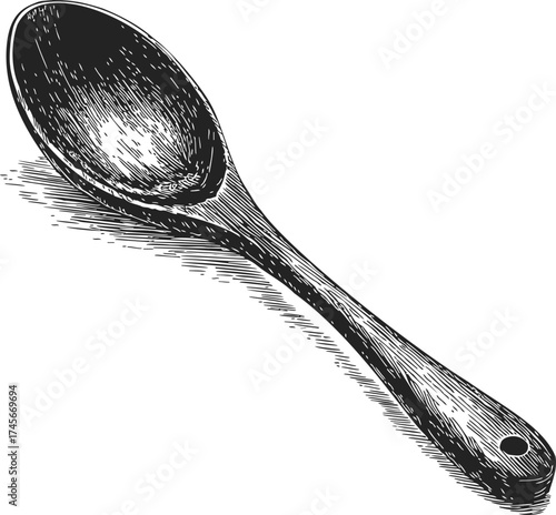 Wooden spoon sketch hand drawn kitchen utensil isolated on white — stock vector