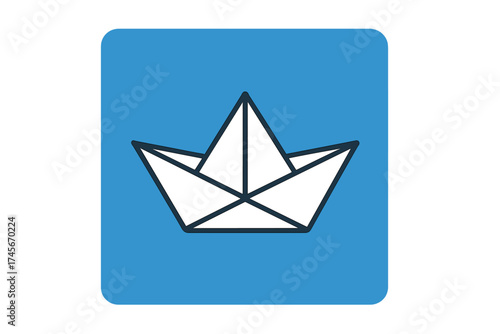 Paper boat vector icon. Origami ship symbol. Concept of travel, journey, freedom, childhood, dreams, leadership, direction, and goal. Navigation, cruise, maritime, sail, toy boat.