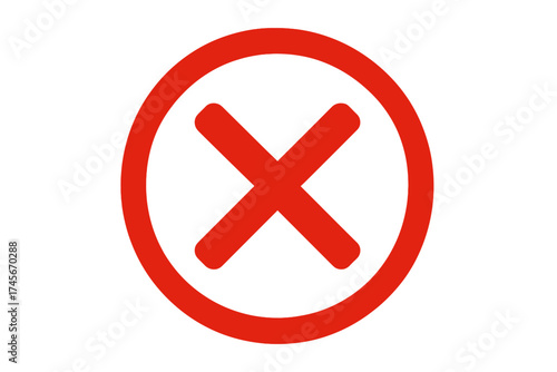 Red cross mark X vector icon. Cancel, close, reject or incorrect sign. No symbol for wrong choice or error alert. Negative checkmark button isolated on transparent background.