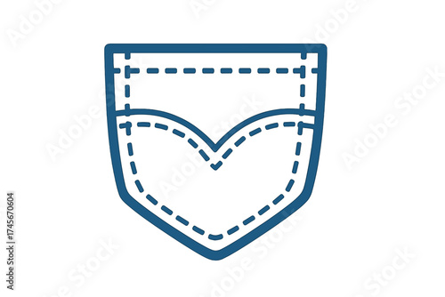 Denim jean back pocket vector icon. Fashion apparel element. Blue pants patch with stitch detail. Clothing design symbol for textile industry or tailor shop. Casual wear graphic.