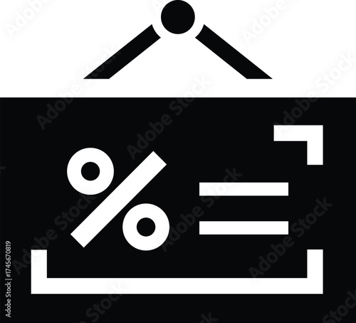 Percentage sign on a blackboard, isolated on white background