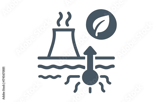 Geothermal energy icon. Power plant and eco friendly industry concept. Sustainable and renewable energy source from the earth's heat. Clean electricity generation vector.