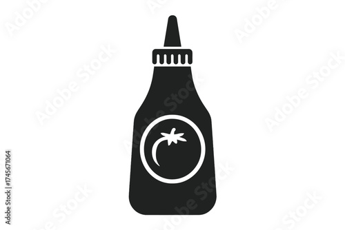 Ketchup bottle vector icon. Tomato sauce condiment in a squeeze container. Simple flat glyph silhouette for fast food, restaurant menu, or grocery graphic design elements.