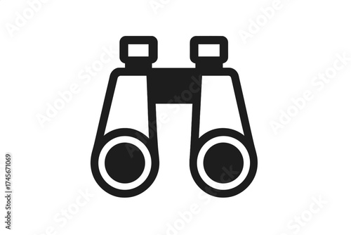 Binoculars vector icon. Concept of search, discovery, vision, exploration. Symbol for observation, spying, watching. Business strategy, research, forecast. Zoom tool. Find symbol.