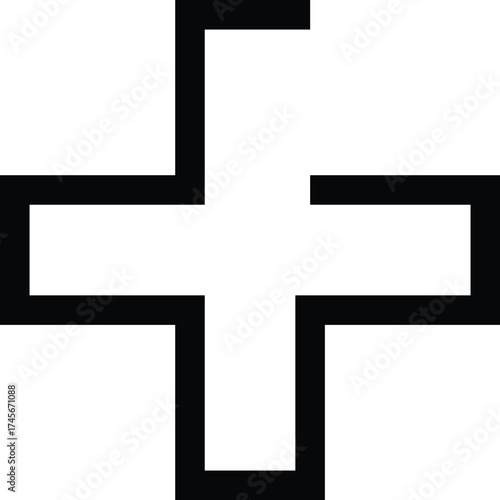 Thick outline of a plus sign, isolated on white background