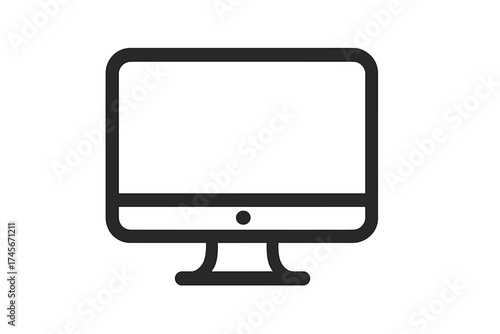 Computer monitor icon. Desktop screen display symbol. Line art vector for web design, logo, app, UI, UX. PC device gadget pictogram. Simple flat graphic isolated on white.