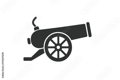 Cannon icon silhouette. Ancient artillery weapon symbol for war, history, or museum concepts. Vintage military equipment vector illustration isolated on white background.