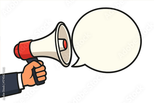 Male hand holding a megaphone with invest in yourself speech bubble. Loudspeaker for business, marketing, and advertising. Vector illustration for promotion and announcement.