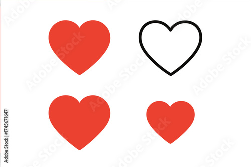 Heart love icon set. Symbol of love, like, or favorite. Trendy flat style vector for web site design, logo, app, UI. Isolated on white background illustration collection.
