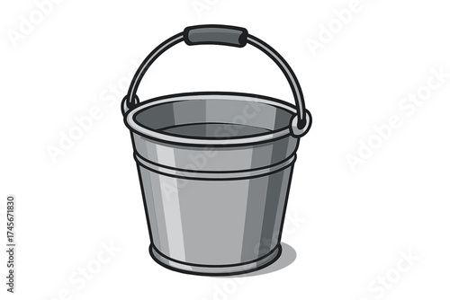 Bucket vector illustration. Metal pail icon. Galvanized bucket for garden, farm and household. Cleaning equipment. Container for water. Object isolated. Simple retro cartoon graphic.