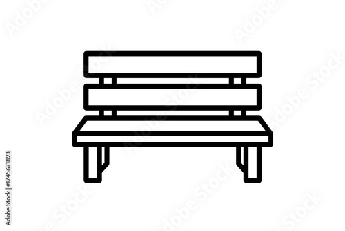 Park bench line icon. Outdoor public furniture symbol for rest and relaxation. Simple black and white vector illustration of a garden or street seat. Minimalist outline.