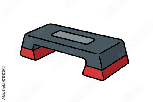 Aerobic step platform for fitness and cardio workout. Gym exercise equipment icon. Vector illustration for health and training concepts. Isolated adjustable stepper deck design.