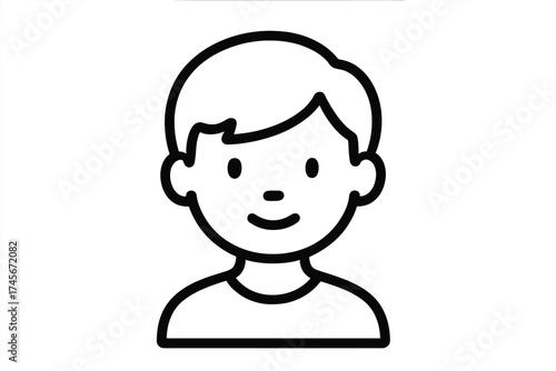 Boy face line icon. Simple user avatar for profile. Minimalist male child character symbol. Vector illustration of a young person head for web and app design.