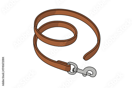 Dog leash vector icon. Brown leather pet accessory for walking and training animals. Pet shop supply symbol. Cartoon style stock illustration isolated on white background.