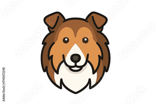 Collie head vector icon. Cute cartoon dog face illustration. Friendly purebred Shetland Sheepdog or Lassie. Pet animal graphic for logo, vet clinic, or web design element.