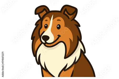 Collie dog vector icon in a friendly cartoon style. Cute happy puppy face mascot for pet shop, veterinary clinic, or dog food branding. Purebred Shetland Sheepdog illustration.