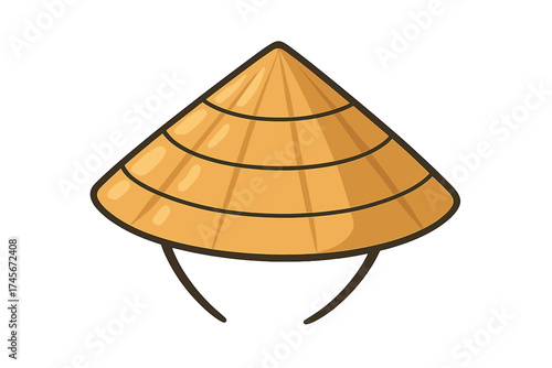 Asian conical hat icon in cartoon style. Vietnamese traditional non la symbol. Farmer rice hat. Culture of Vietnam. Travel to Asia. Headwear costume accessory. Vector illustration.