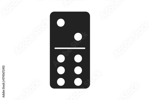 Domino icon in flat style. Board game symbol for stock vector illustration. Gambling piece. Isolated on white background for design. Black domino tile with numbers two and six.