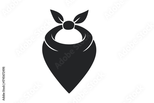 Cowboy neckerchief bandana icon. Western scout scarf silhouette. Farm country style clothing accessory. Rustic black kerchief for neck. Pioneer or farmer neckwear vector.