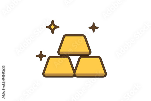Gold bars stack flat icon. Bullion or ingot pyramid vector illustration. Concept of wealth, finance, and investment. Treasure symbol for banking or business success.