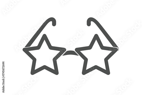 Star glasses icon. Funky party sunglasses vector. Celebrity, rockstar, fan concept. Quirky fashion accessory. Novelty eyewear symbol. Superstar, fame, success sign. Line art style illustration.